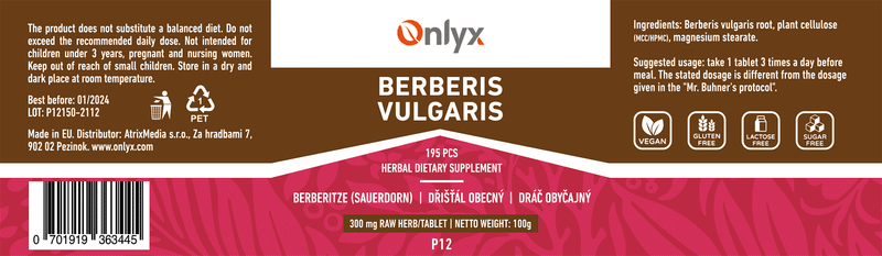 Berberis vulgaris | Dřišťál obecný - raw bylinné tablety - 100g |P12|