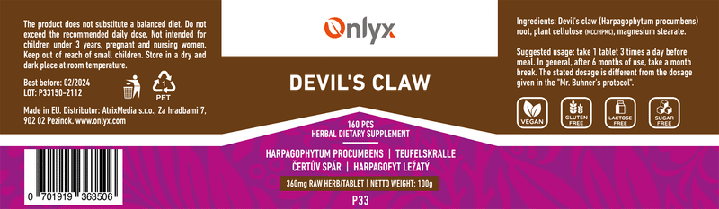 Devil's claw | Harpagofyt ležatý - raw bylinné tablety - 100g |P33|