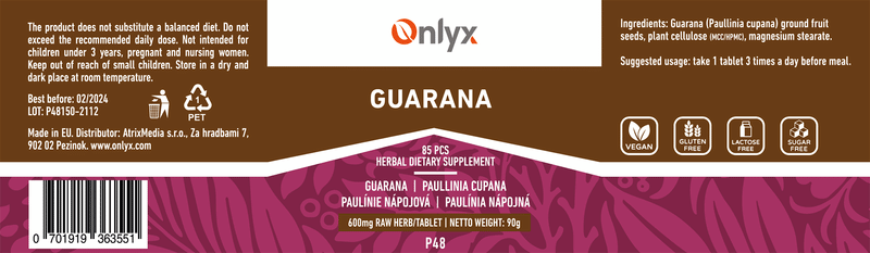 Guarana | Paulínia nápojná - raw bylinné tablety - 90g |P48|
