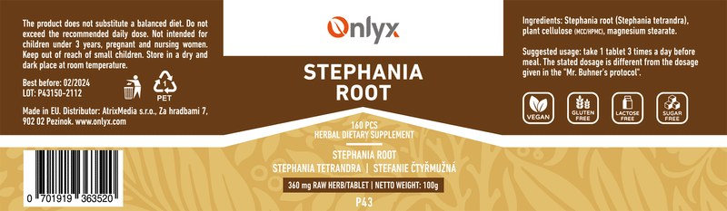 Stephania root | Stephania tetrandra - raw herbal tablets - 100g |P43|