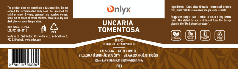 Uncaria tomentosa | Cat's claw | Vilcacora - raw bylinné tablety - 100g |P03|